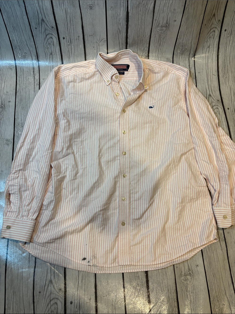 Vineyard Vines Men’s large Light Pink Stripe Button-Down Shirt Whale shirt